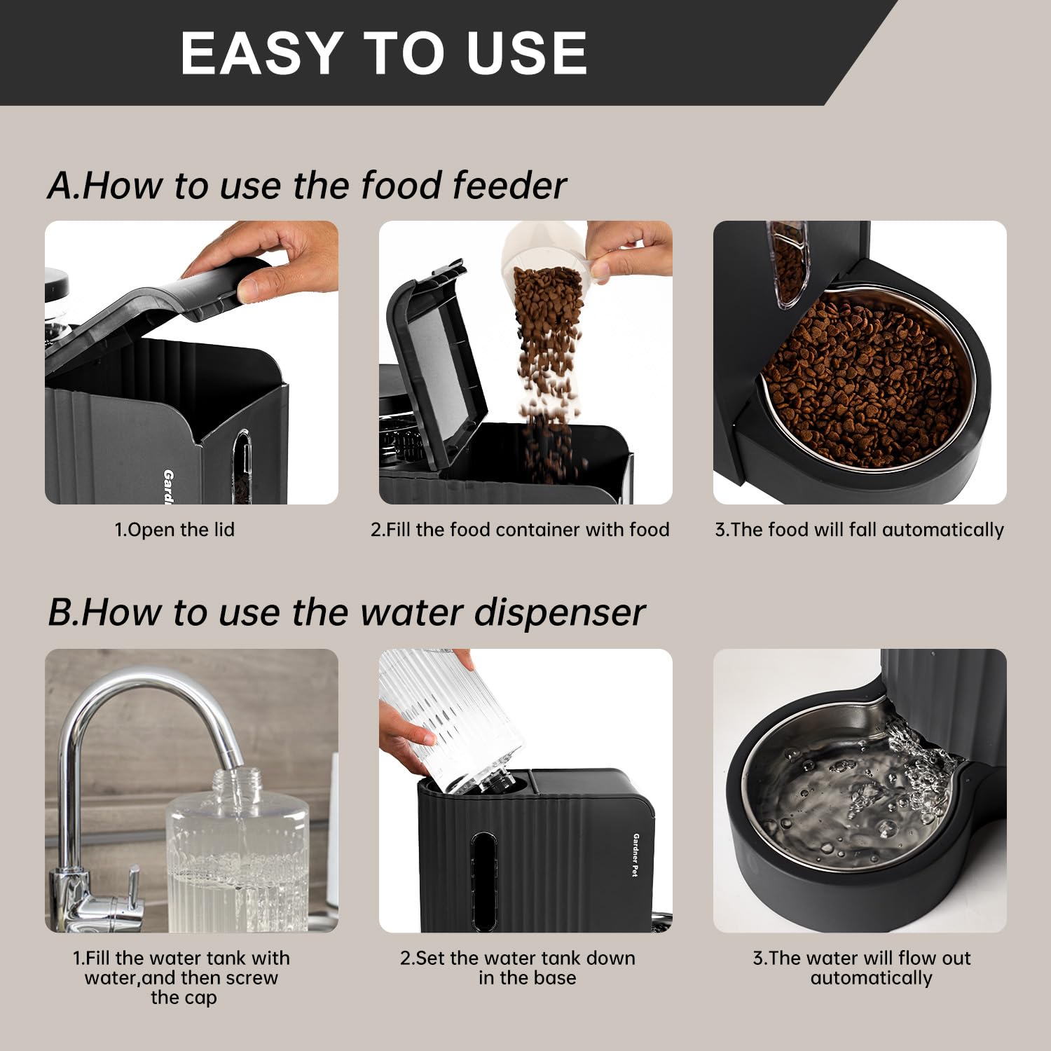 Gardner Pet 180-degree adjustable water base demonstrates stable floor placement.