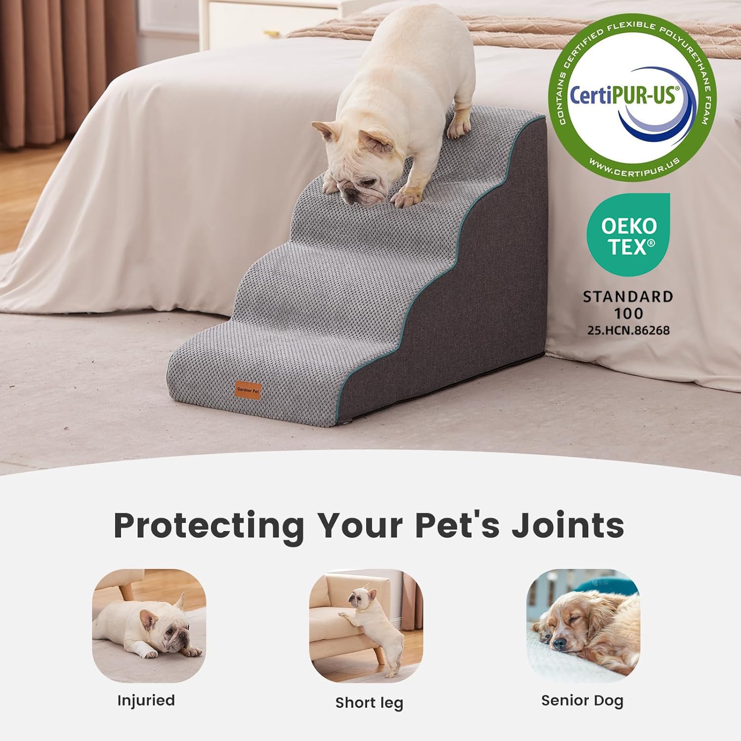 Gardner Pet 35D high-density foam provides soft support and incline.