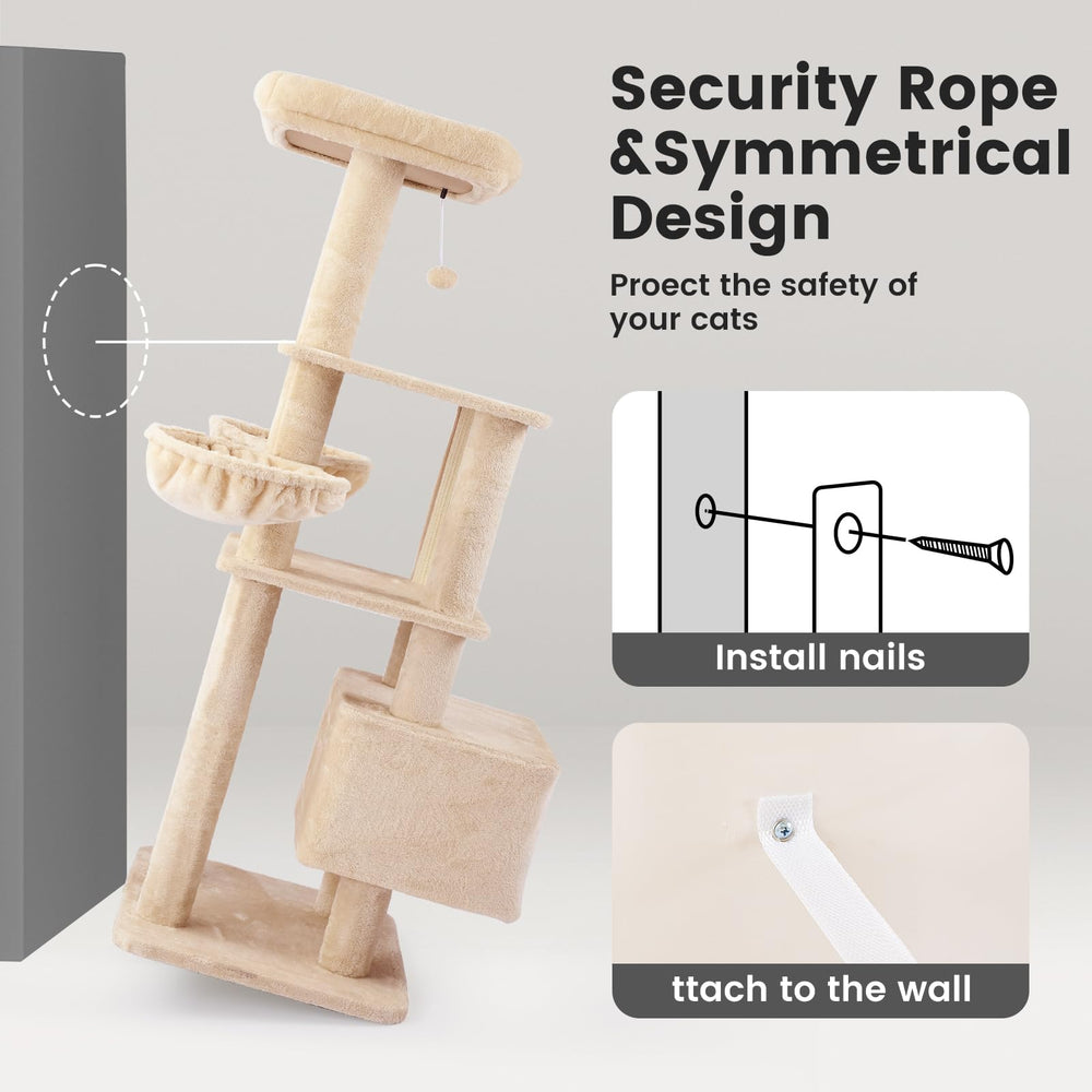 Gardner Pet 65in cat tree tool-free assembly for quick setup.