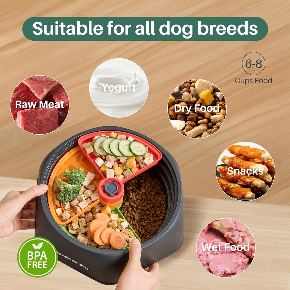 Gardner Pet puzzle maze insert visible inside bowl offering escalating mental challenges