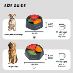Gardner Pet slow feeder top view highlighting diameter for easy access and paced eating