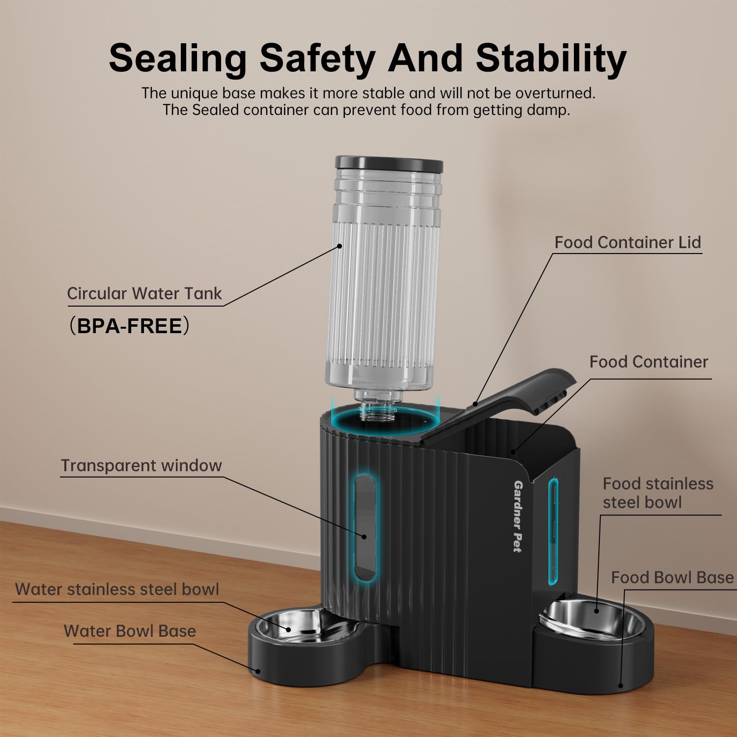 Gardner Pet anti-slip bottom prevents slips and spills during use.