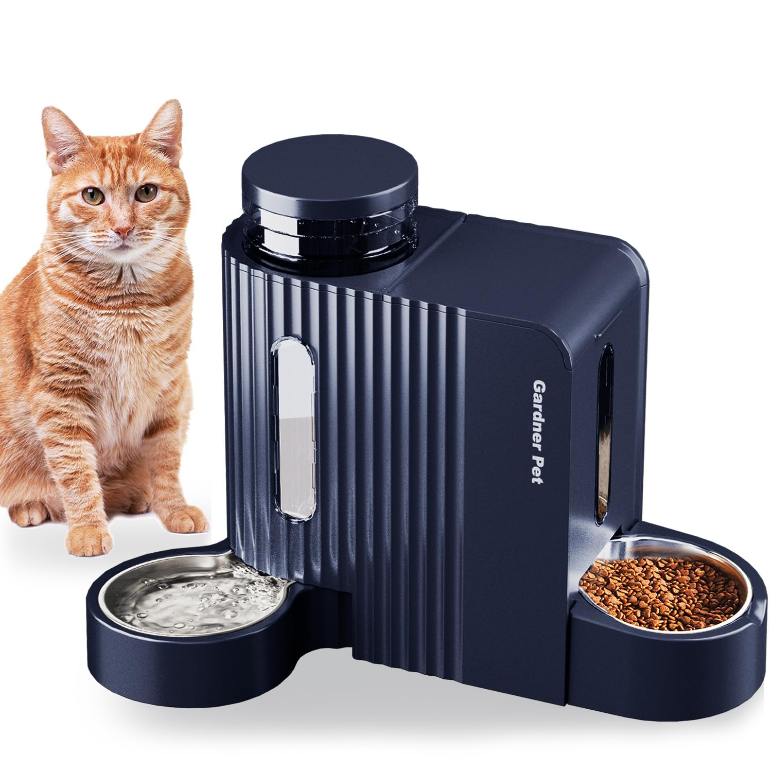 Gardner Pet automatic gravity feeder and water dispenser for pets, stainless steel, large capacity.