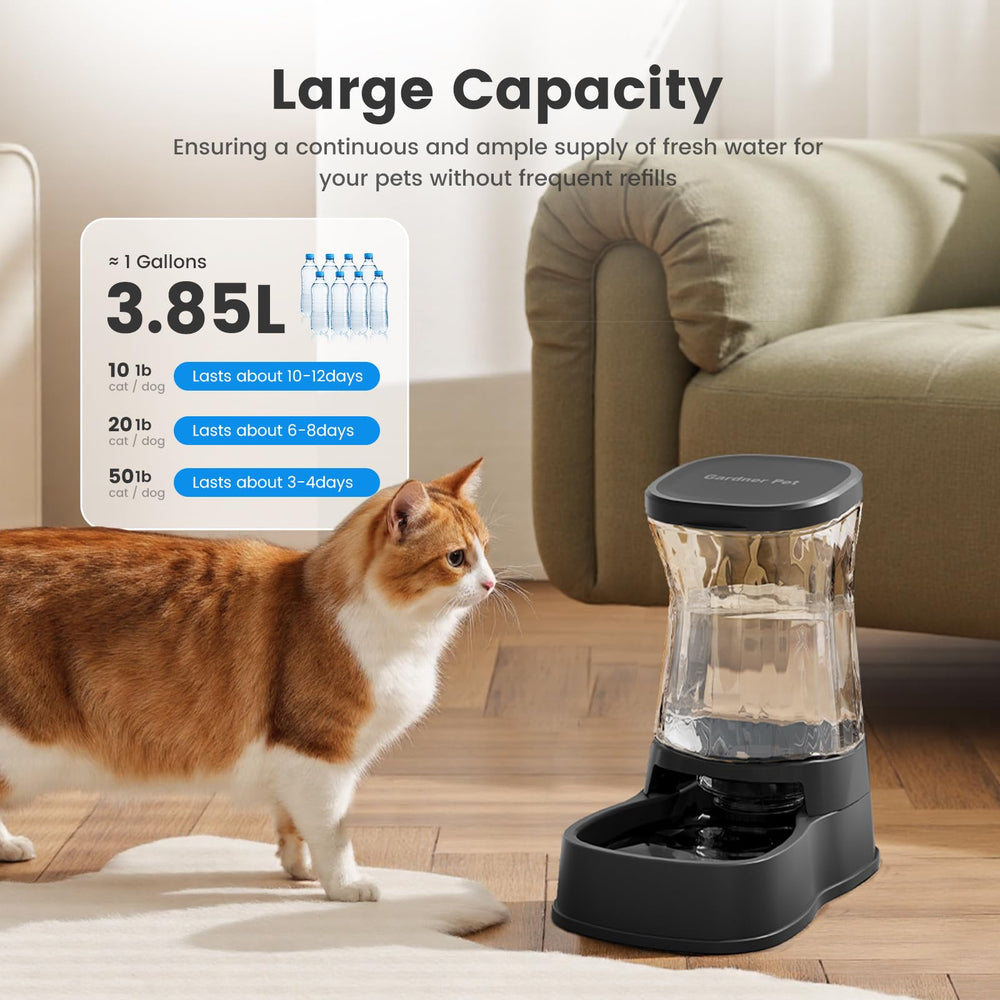 Gardner Pet gravity dispenser with filter-outlet close-up for debris-free water