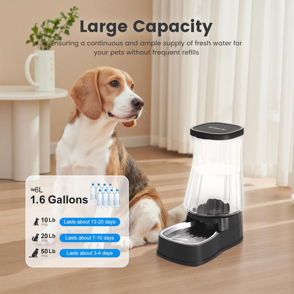 Gardner Pet gravity water dispenser stainless steel bowl close-up showing durable, easy-clean design.
