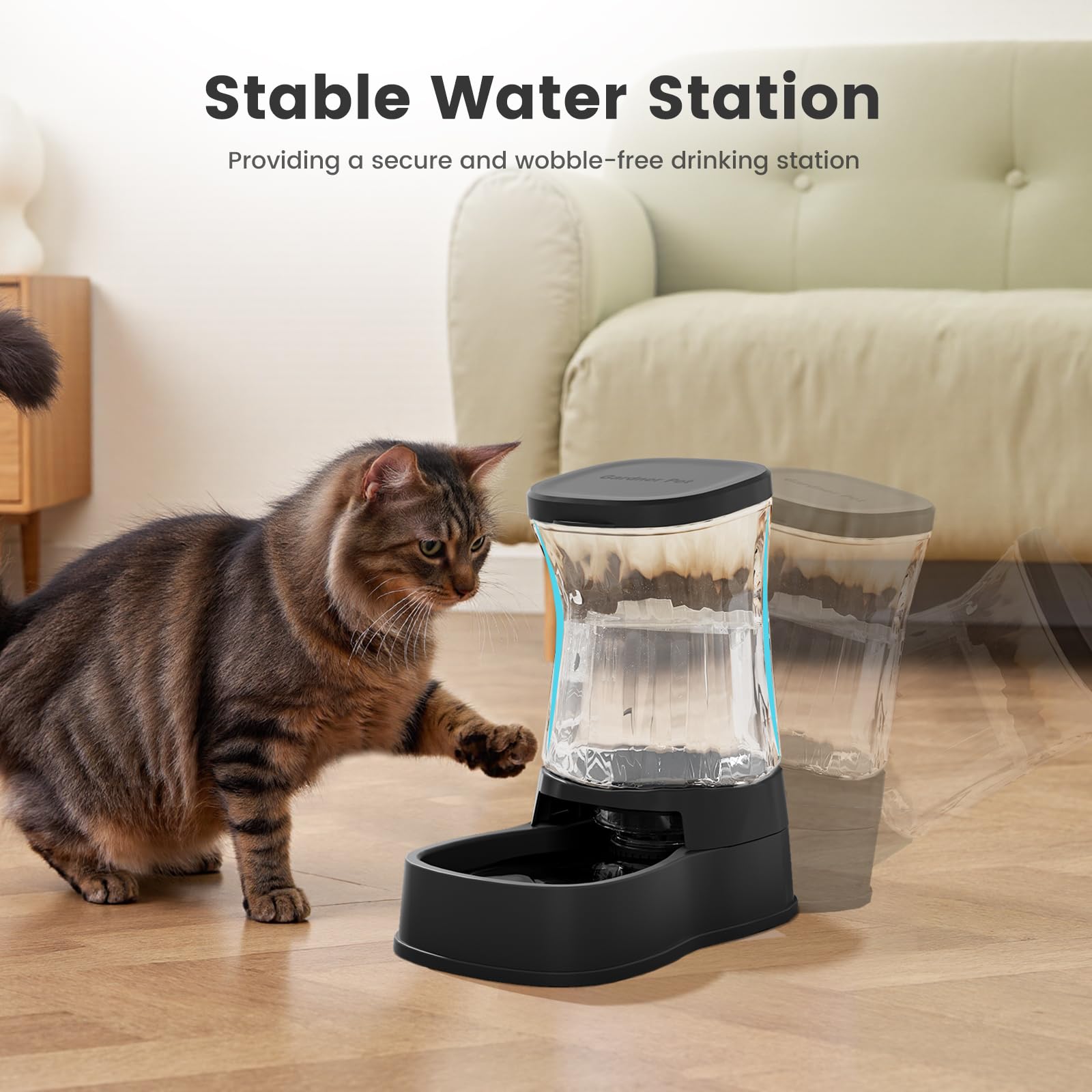 Gardner Pet dispenser without bowl demonstrates compatibility with your own bowls