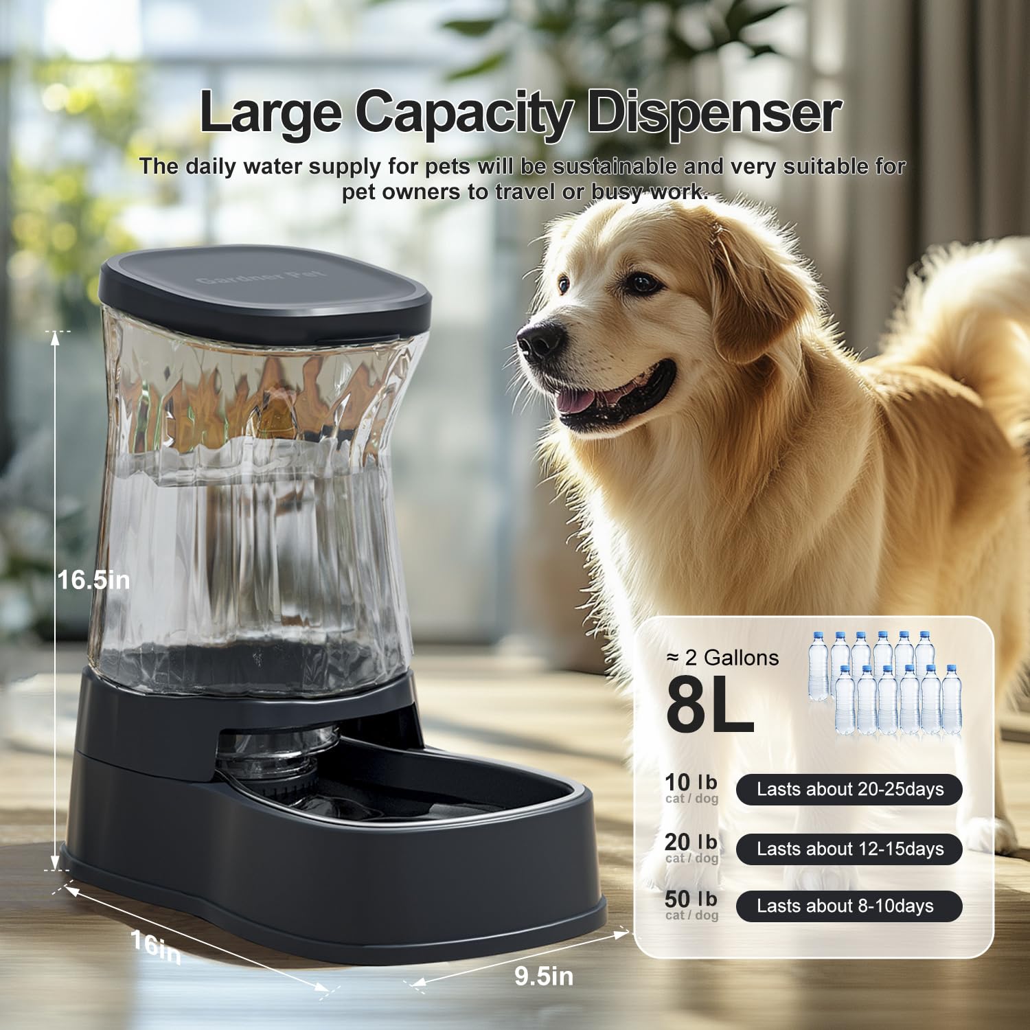 Gardner Pet dispenser base non-slip design prevents spills during drinking