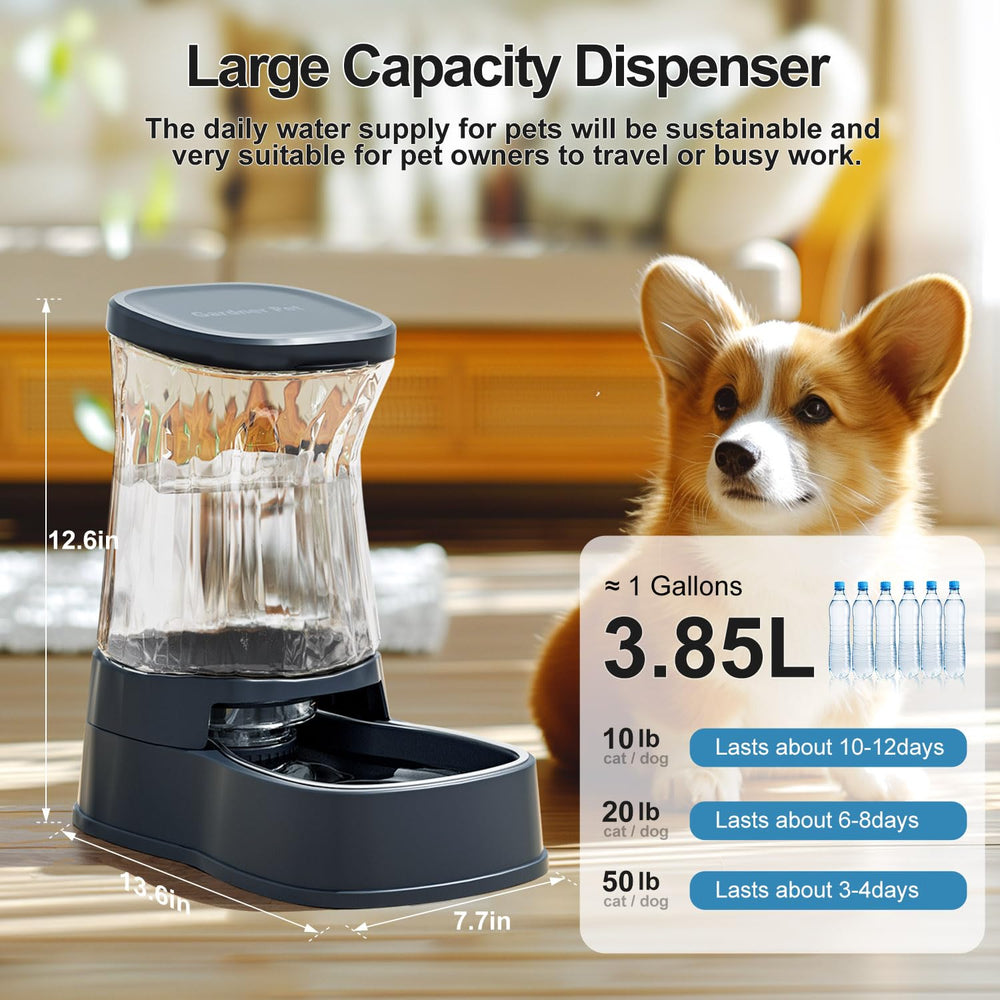 Gardner Pet water dispenser bowl detail showing 304 stainless steel and rust-free durability.