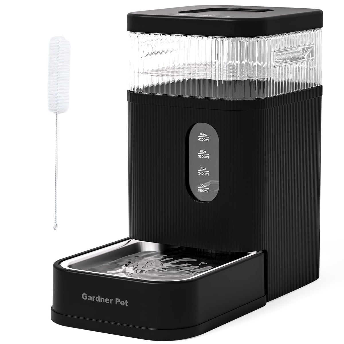 Gardner Pet automatic water dispenser with stainless steel bowl for consistent hydration.