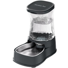 Gardner Pet automatic water dispenser front view with sturdy stainless steel bowl for reliable hydration.