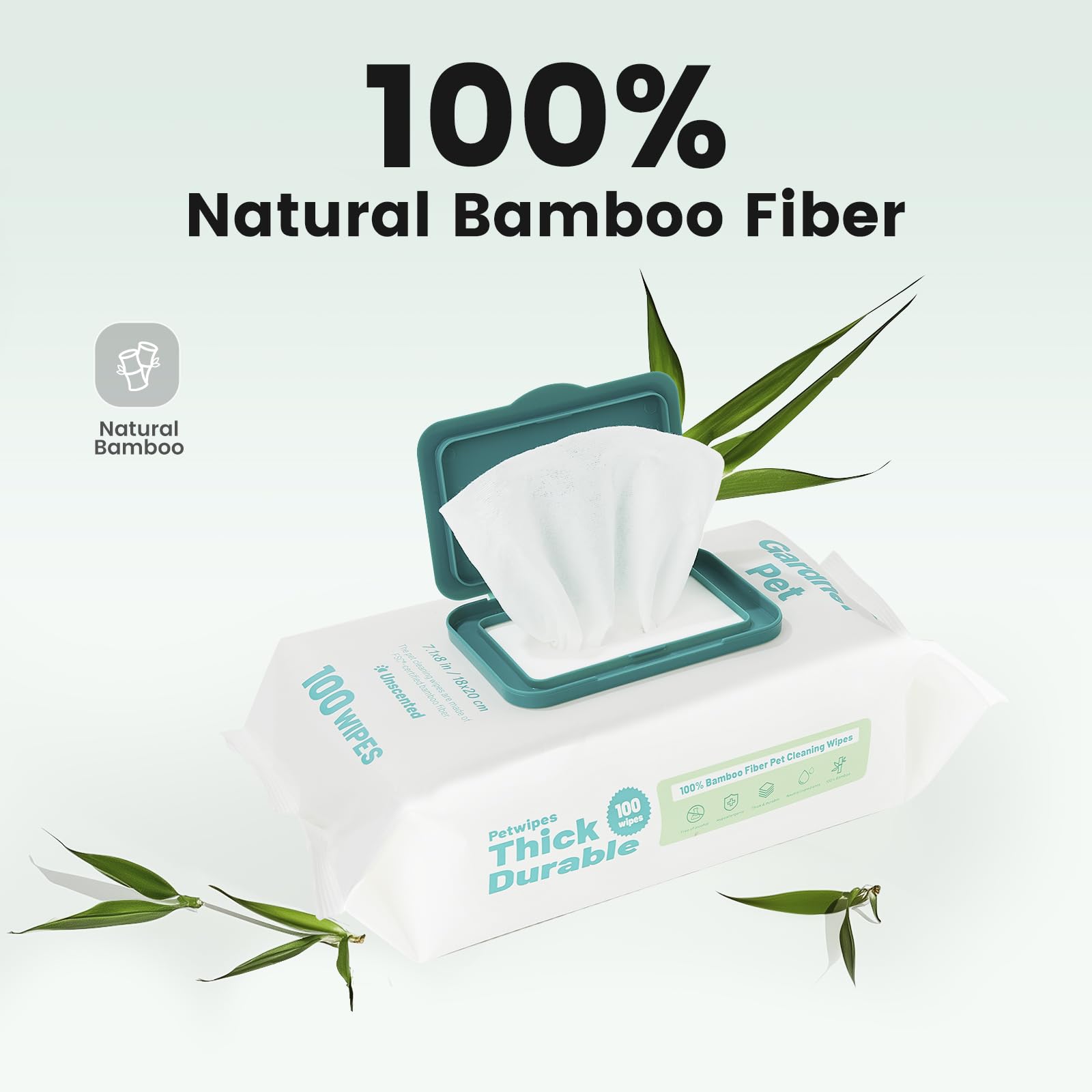 Gardner Pet Bamboo Wipes Closeup thick, moisture-rich formula for quick pet cleanups