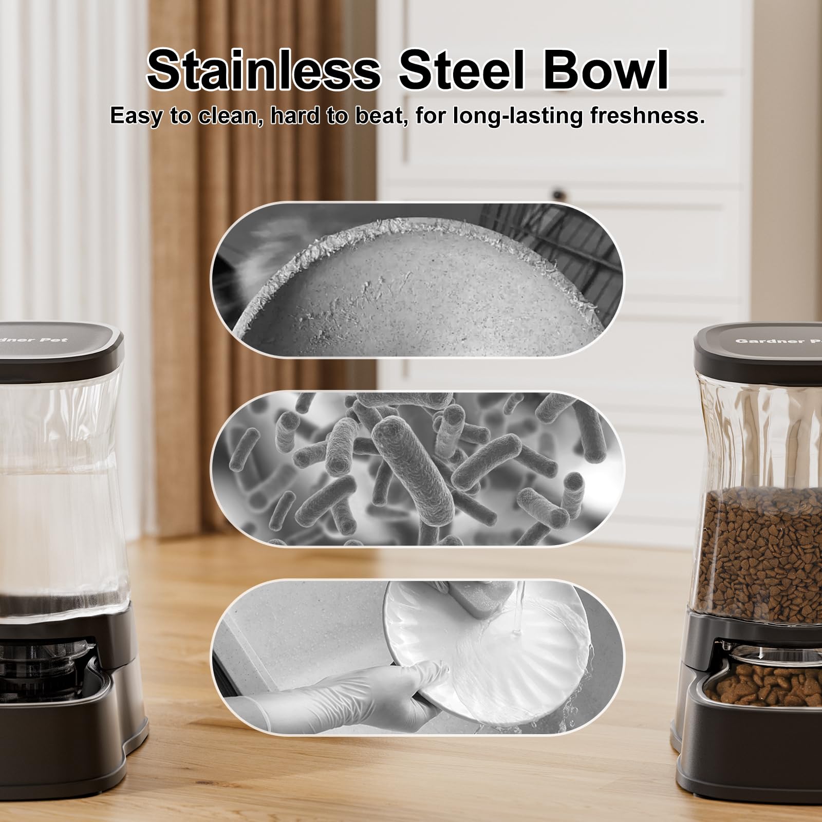 Gardner Pet BPA-free stainless steel bowls ensure safety and durability