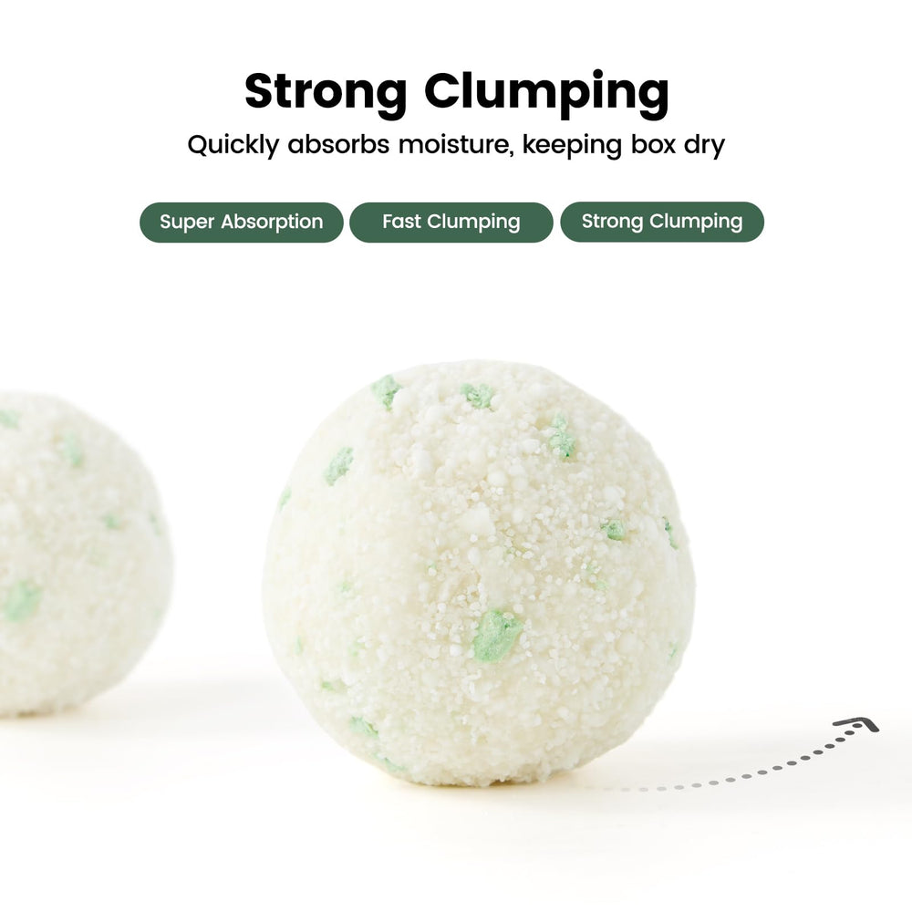 Gardner Pet Cassava Cat Litter deodorizing pellets demonstrate odor control in action.