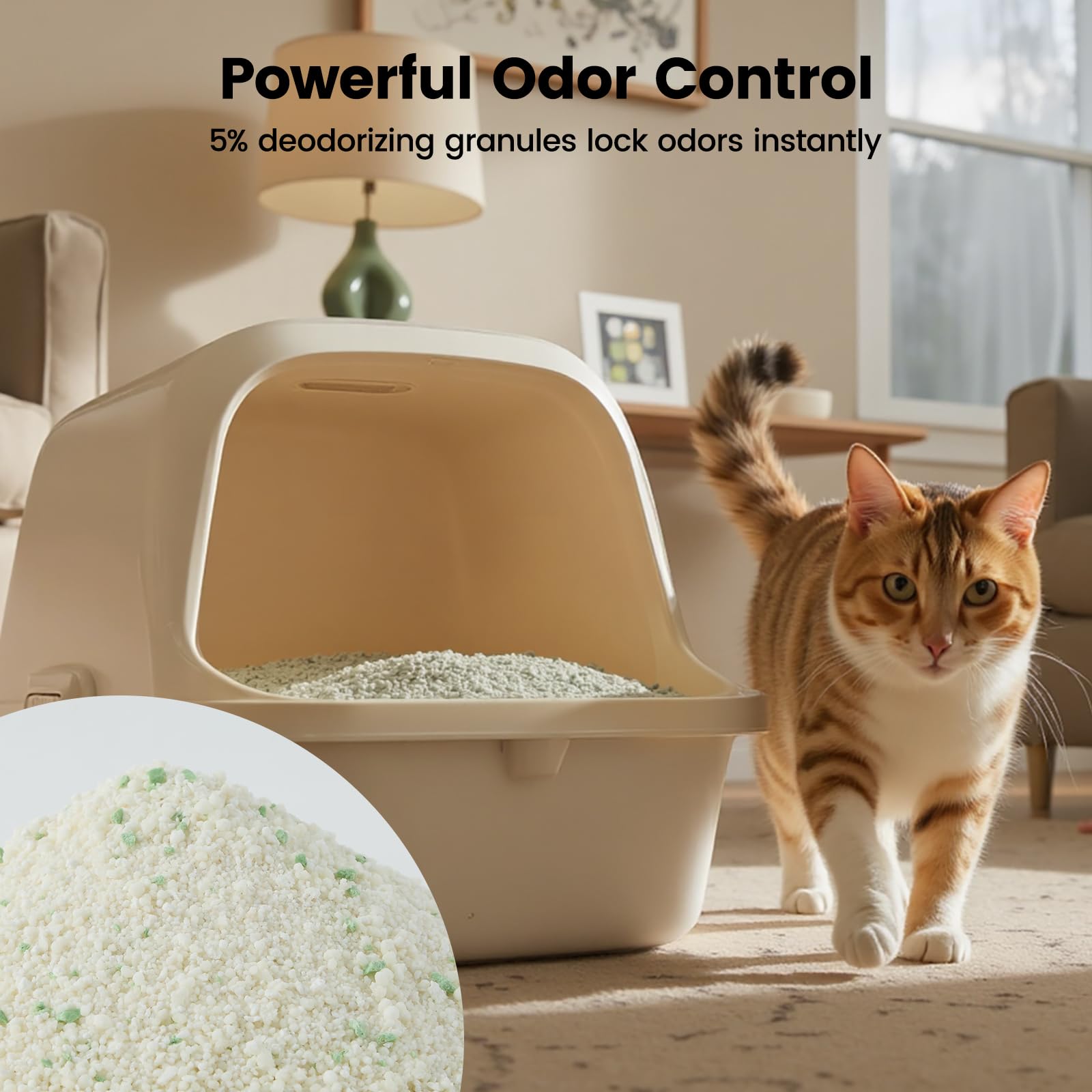 Gardner Pet Cassava Cat Litter dust free surface keeps surrounding area cleaner.