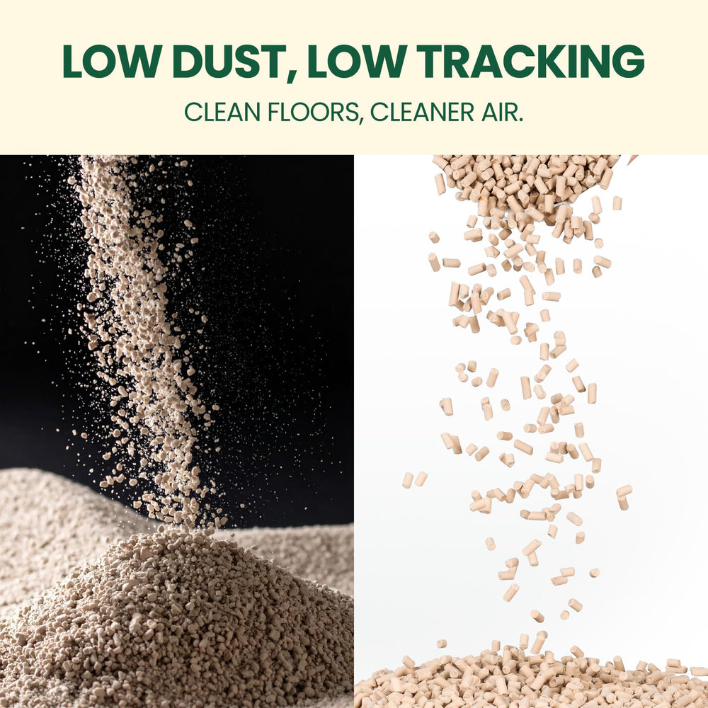 Gardner Pet litter pellets in use demonstrates low-tracking on paws and cleaner floors.