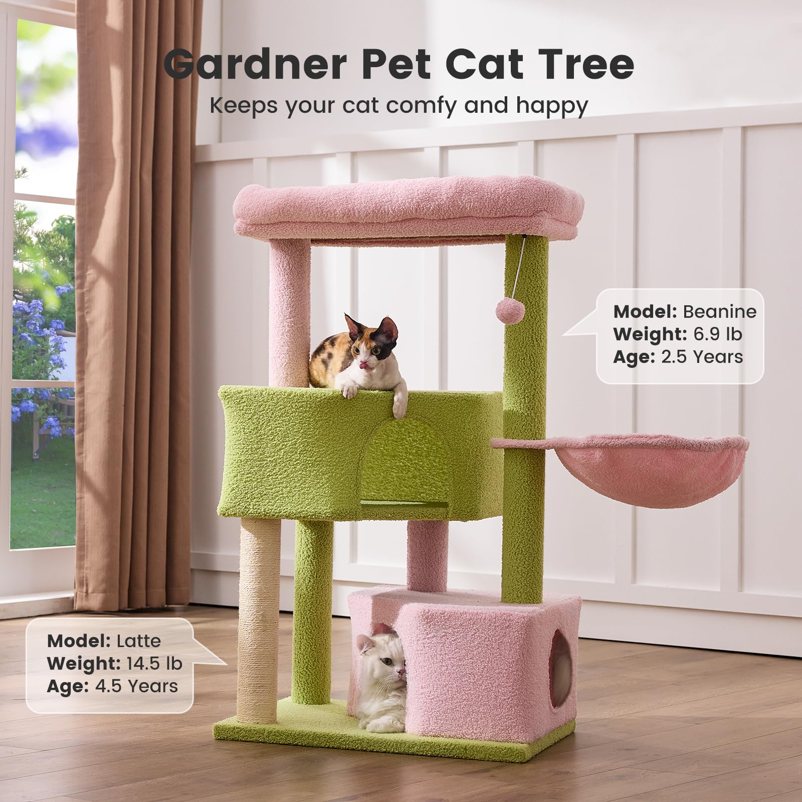 Gardner Pet washable top perches simplify cleaning after playful sessions.