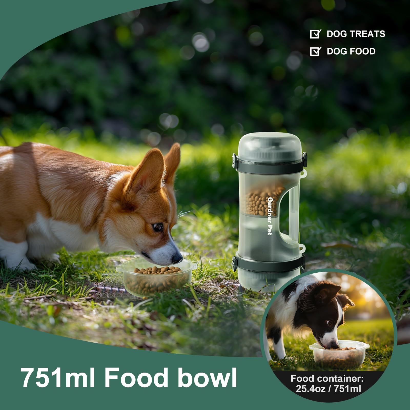 Gardner Pet collapsible bowls tucked away after feeding to save space.