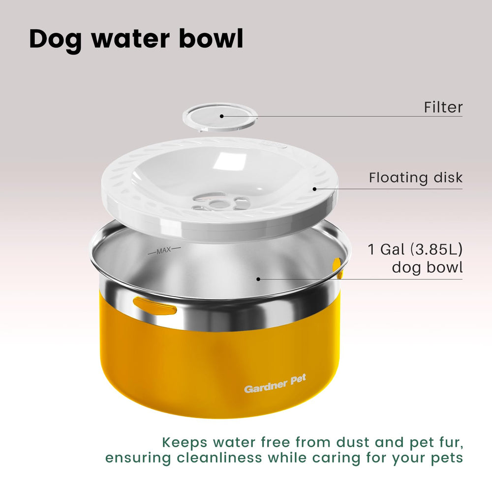 Gardner Pet stainless steel bowl is rust-resistant and easy to clean.