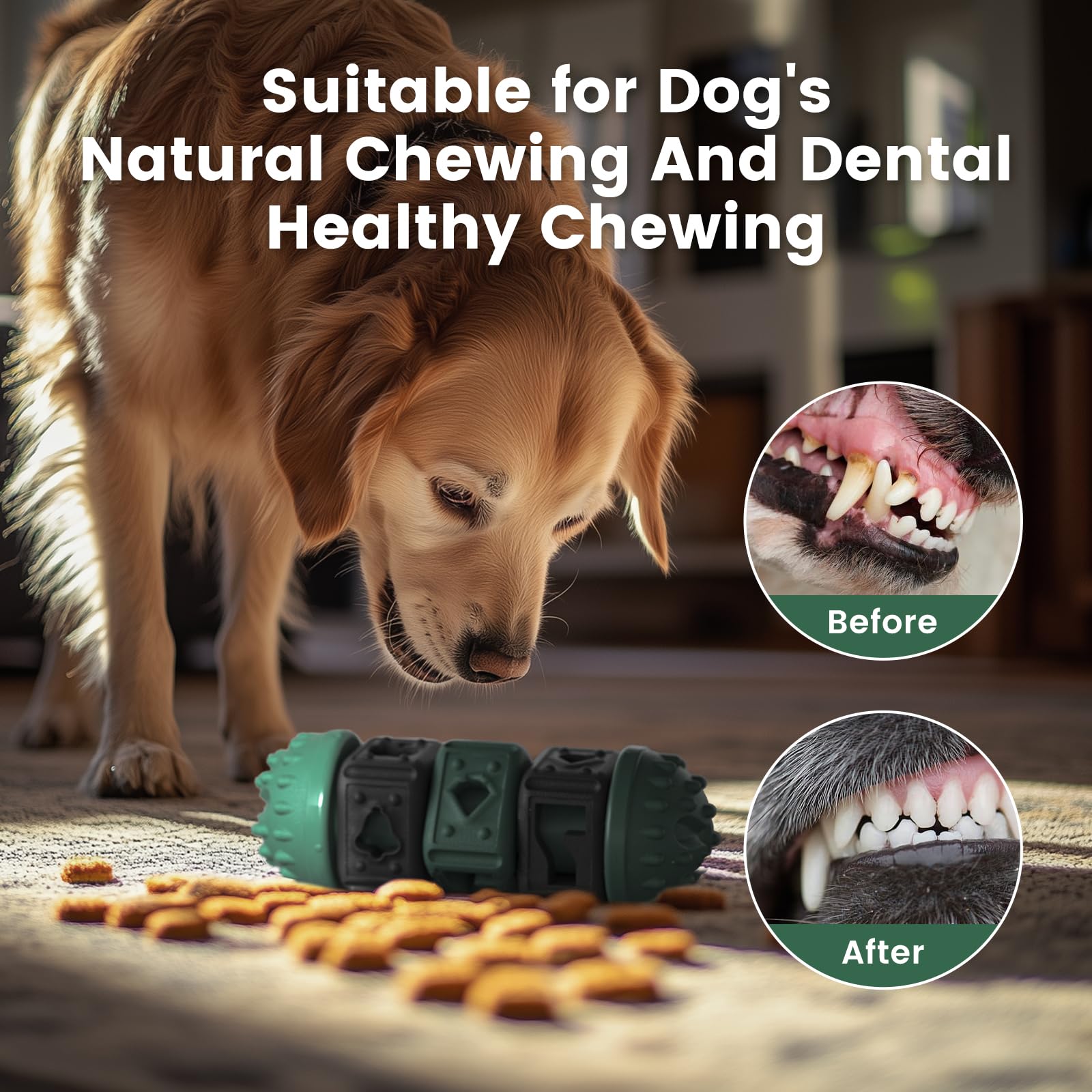 Gardner Pet food-dispensing holes in action for varied treat sizes