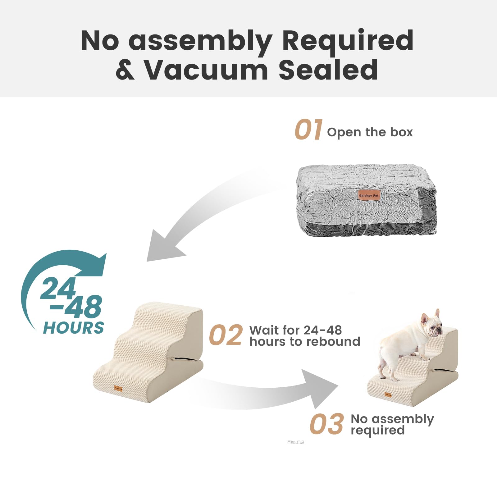 Gardner Pet stairs shown on bed illustrate easy access to favorite spots