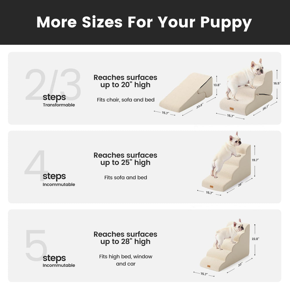 Gardner Pet dog stairs beige curved side view highlights low-angle ramp for small dogs
