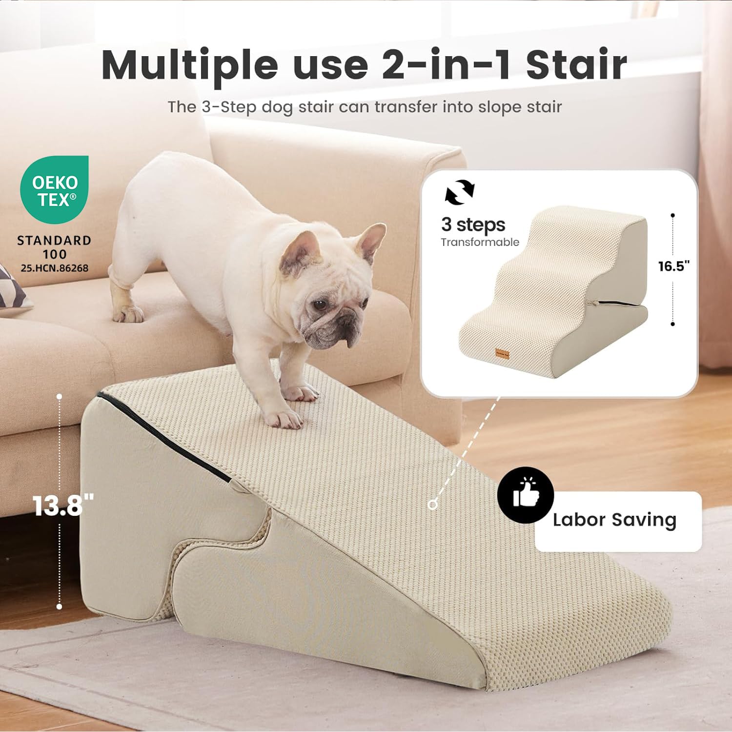 Gardner Pet stairs removable waterproof cover keeps cleanup simple and dry.