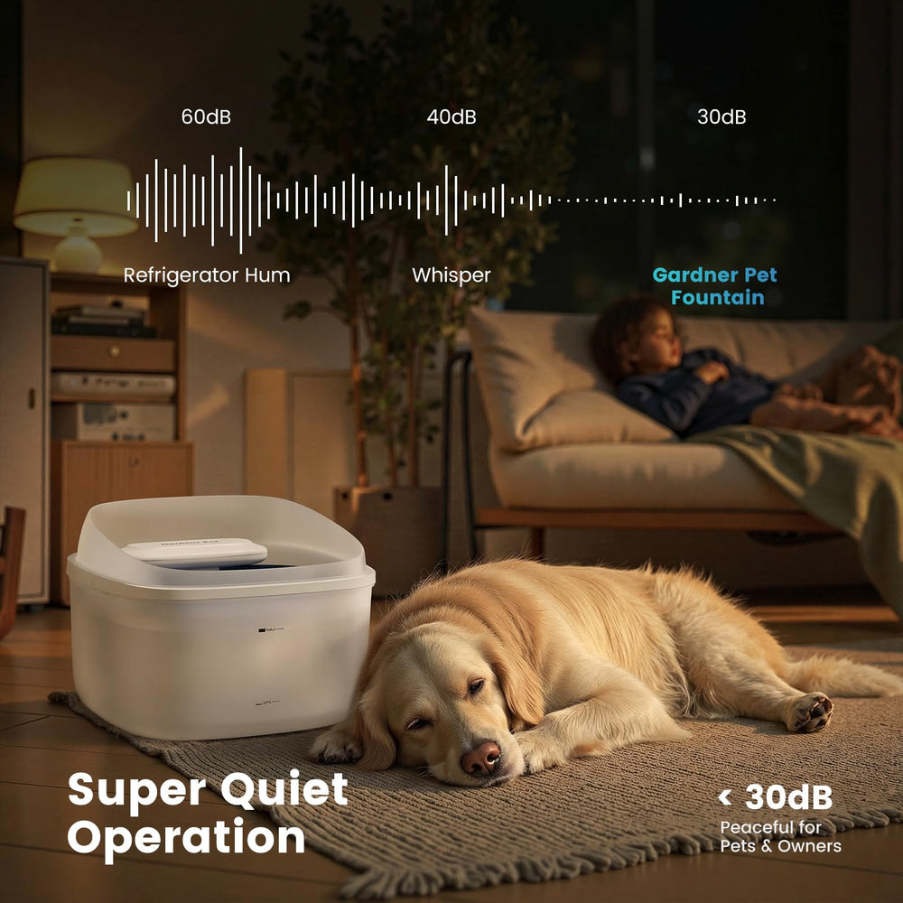 Gardner Pet dual-dome drinking tray illustrating extra water backup feature.