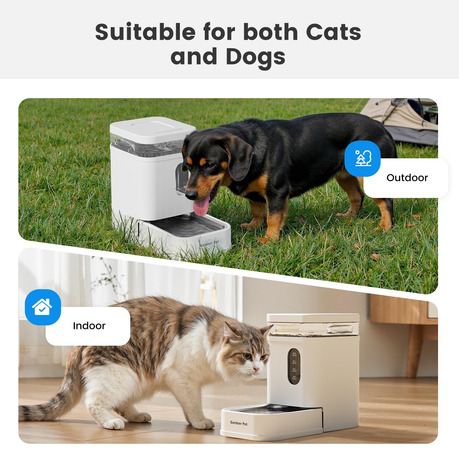 Gardner Pet large 6.5-liter capacity reduces refills during trips.