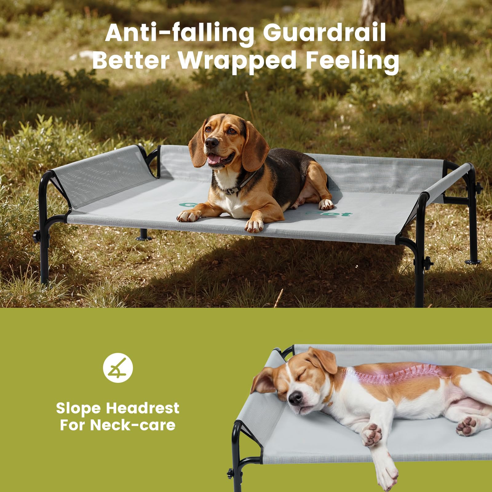 Gardner Pet elevated bed showing breathable mesh for airflow and comfort.