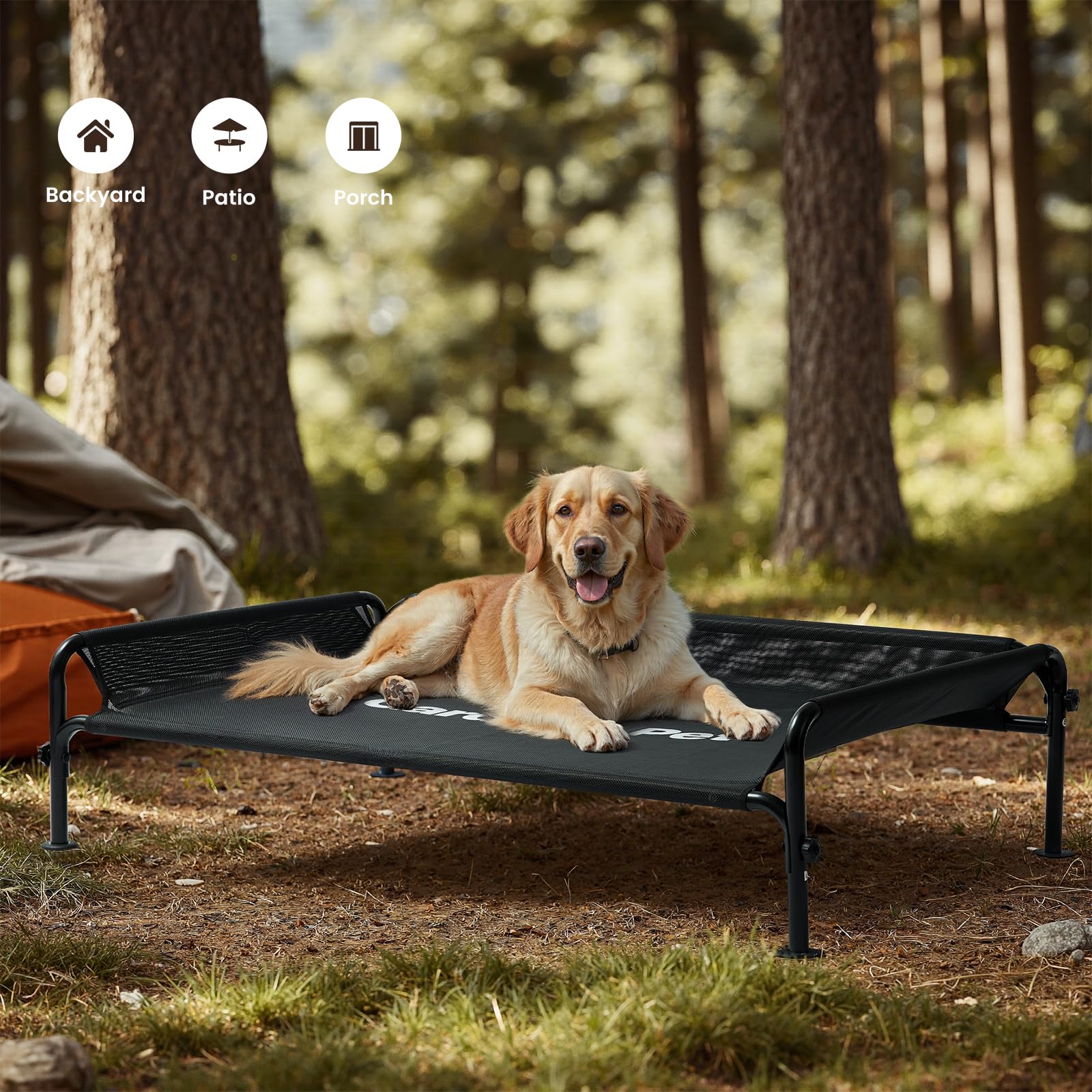 Gardner Pet elevated bed features non-slip feet for safer setup.