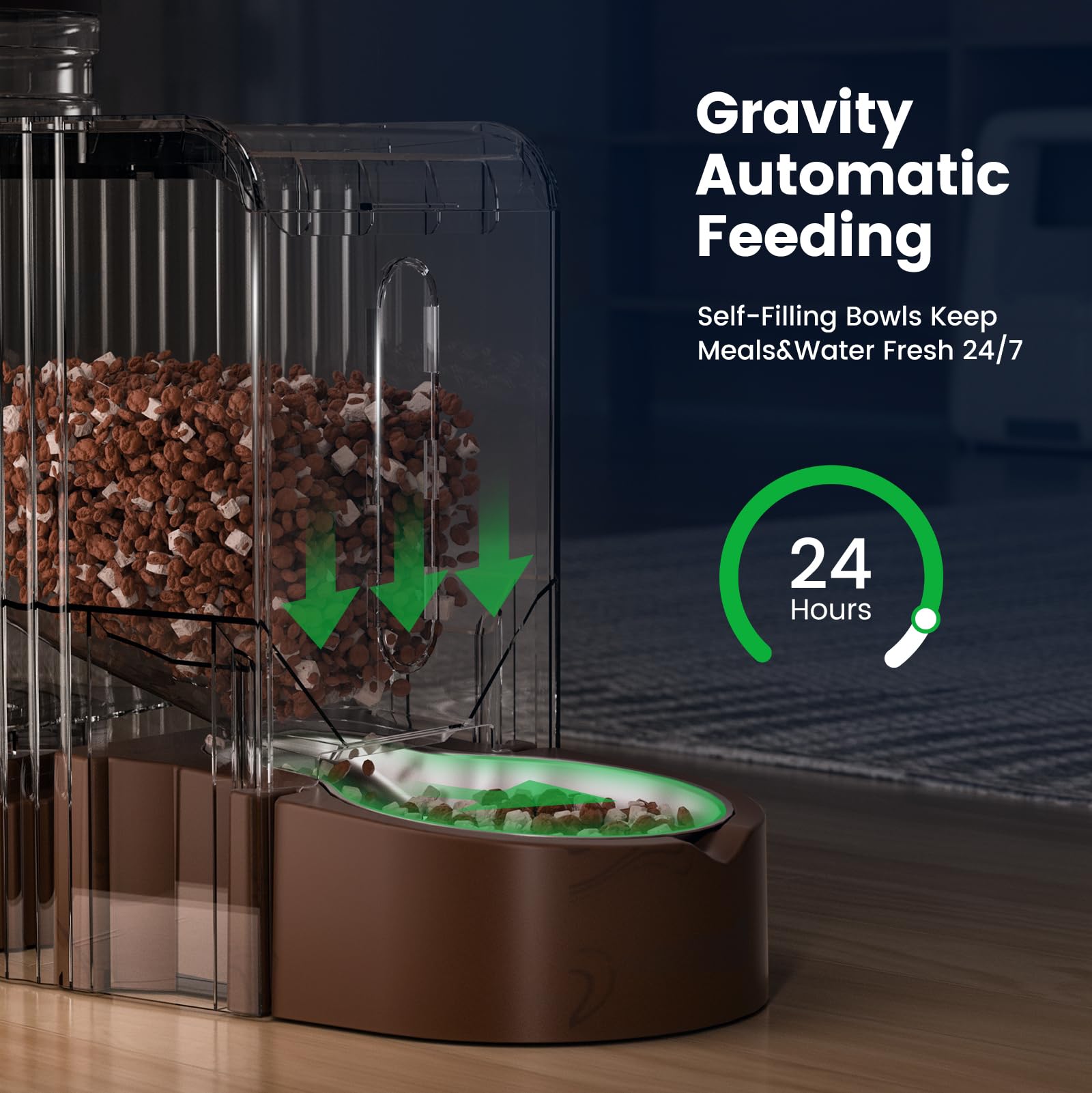 Gardner Pet Gravity 0-8 gallon water bowl capacity demonstrates long-lasting hydration between refills.