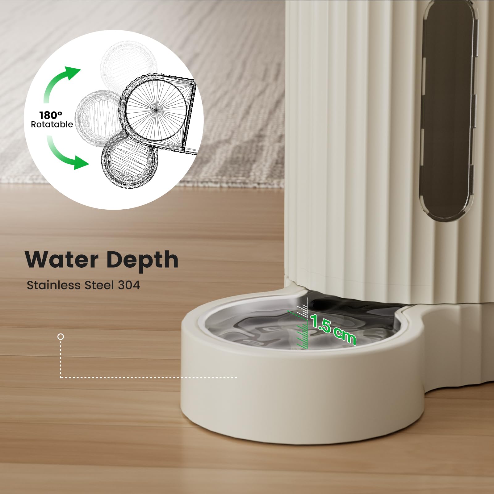 Gardner Pet feeder beige outlet detail highlights widened opening to reduce jams