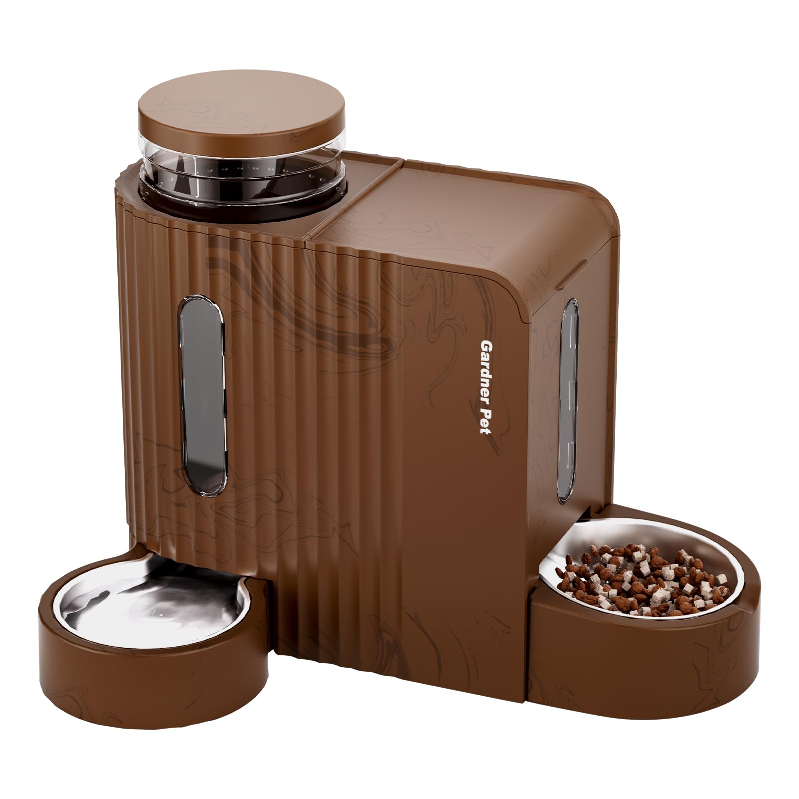 Gardner Pet Gravity automatic feeder front view shows steady meals for busy owners.
