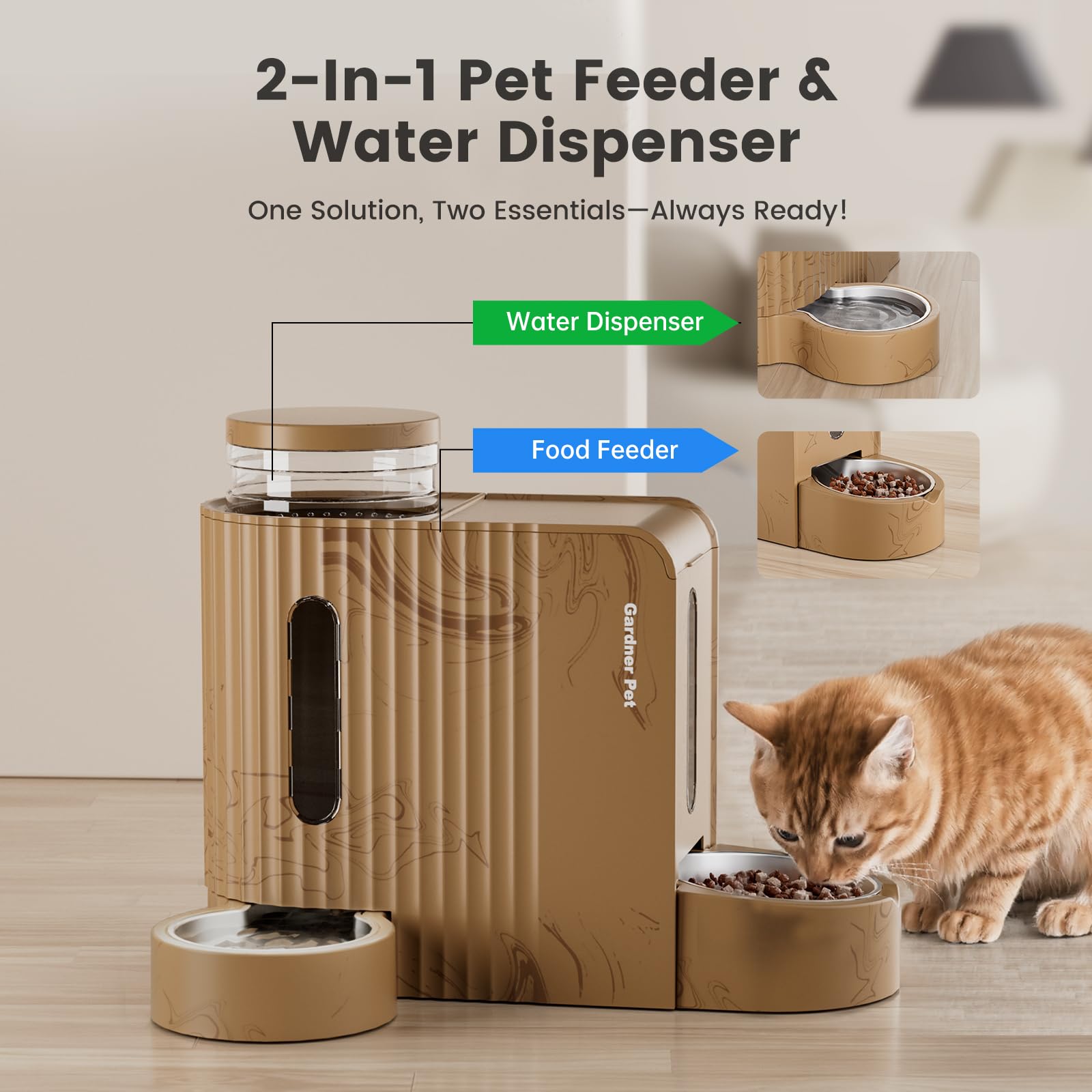Gardner Pet Gravity Feeder side view shows large capacity for days.