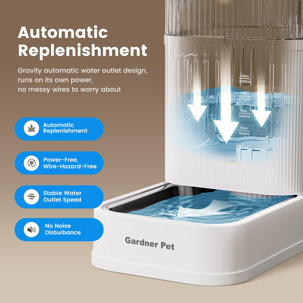 Gardner Pet gravity-fed design delivering steady water without electricity