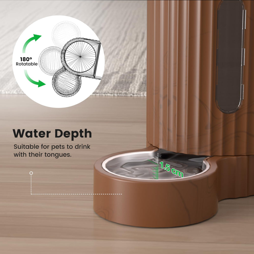 Gardner Pet Gravity water dispenser 180-degree rotation ensures flexible placement and reach.