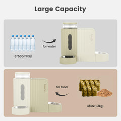 Gardner Pet water dispenser beige side view shows built-in filter for clean sipping