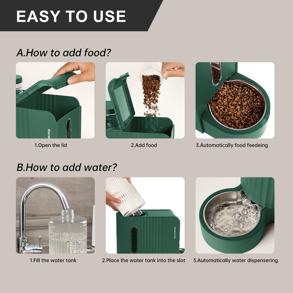 Gardner Pet green setup demonstrates convenient feeding and drinking area.