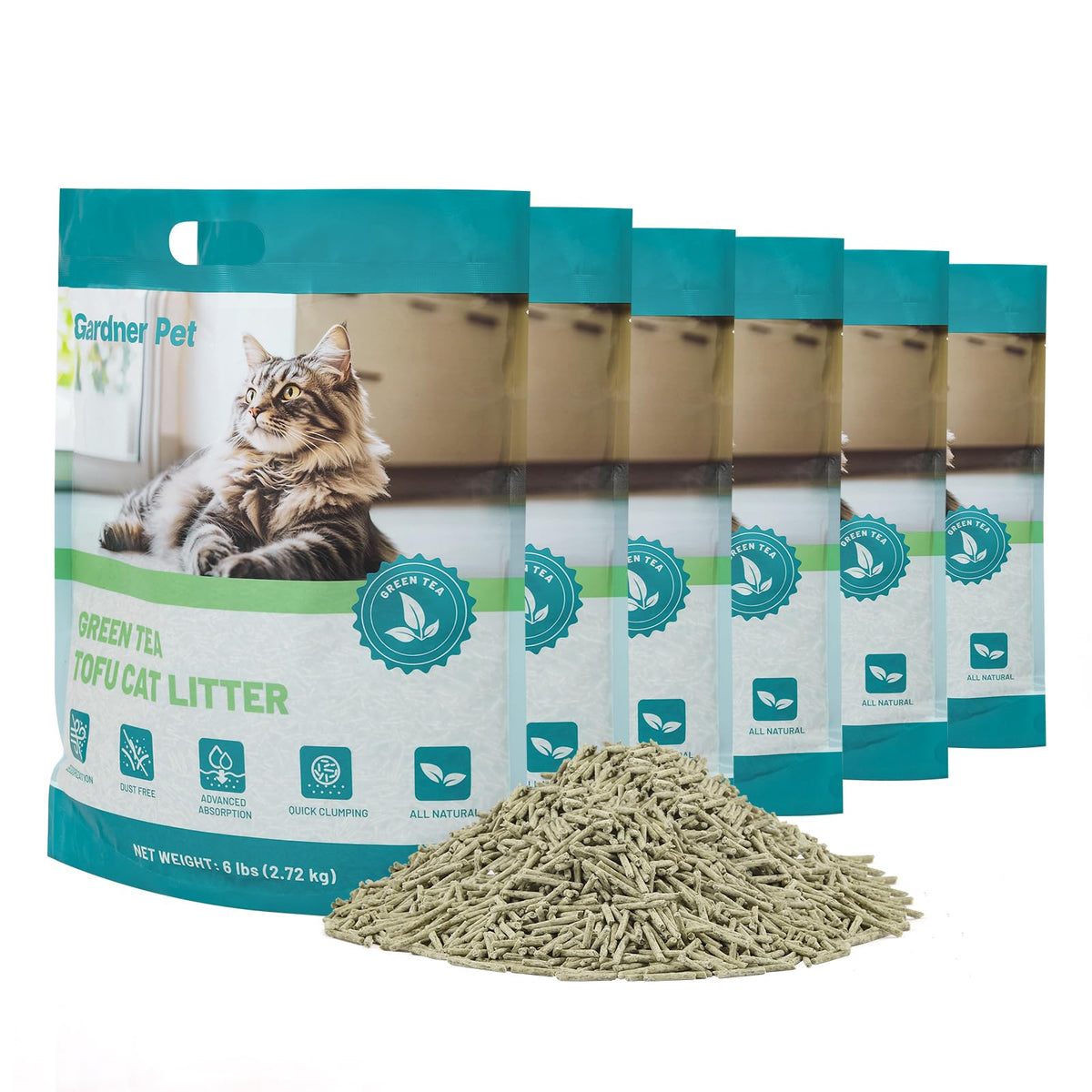 Gardner Pet Natural Tofu Cat Litter pour shows quick cleanup with low-dust formula