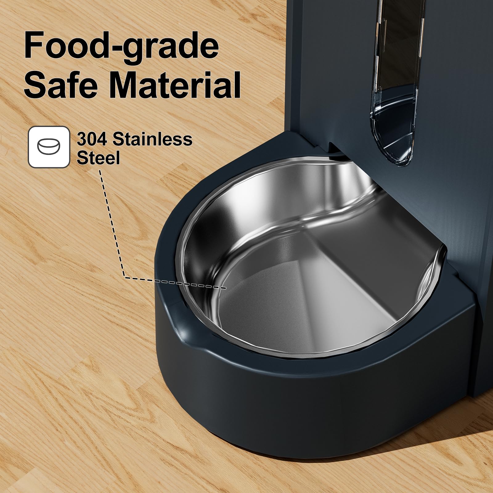 Closeup of rotating water bowl on Gardner Pet dispenser for steady refills