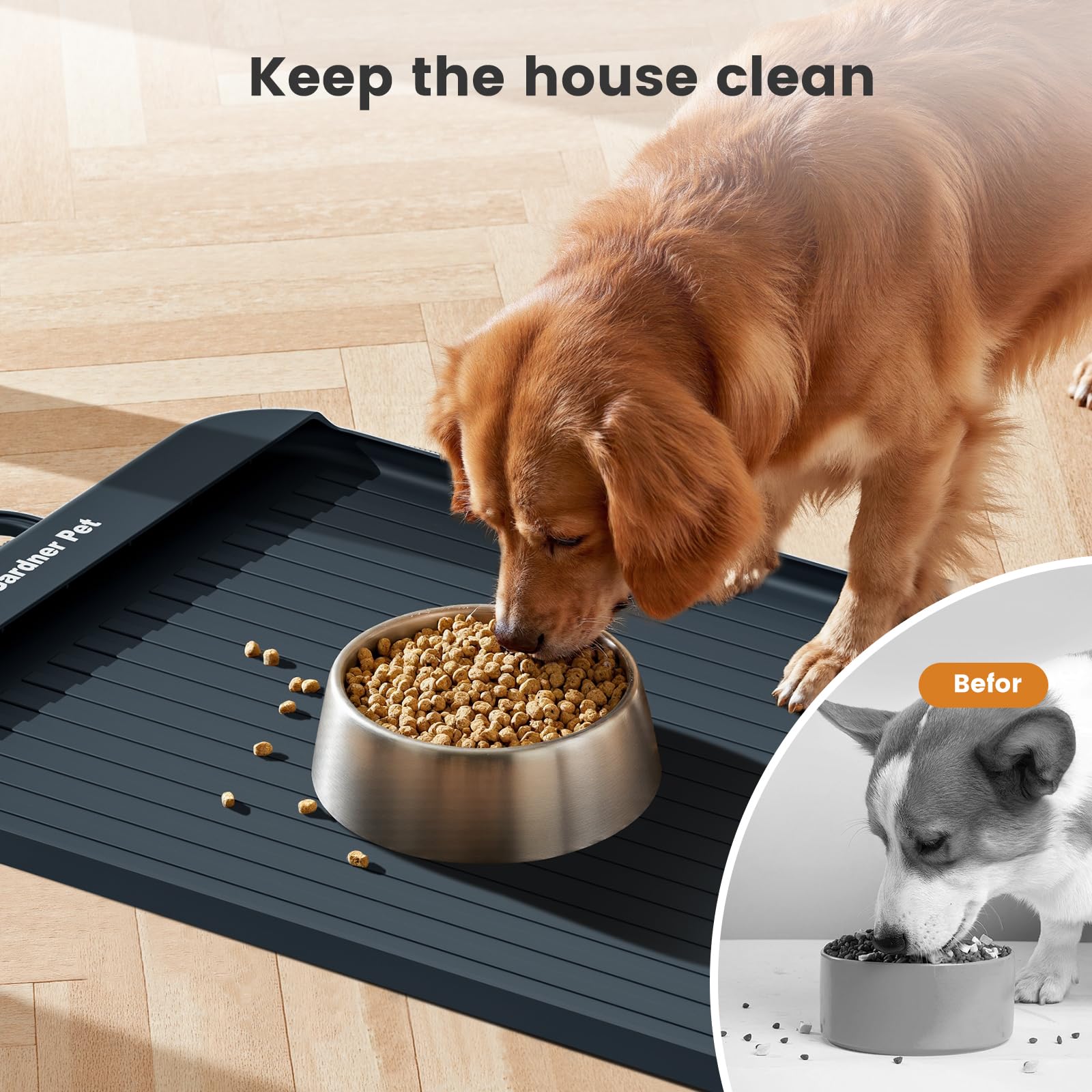 Gardner Pet silicone mat with easy-clean handle simplifies cleanup after meals