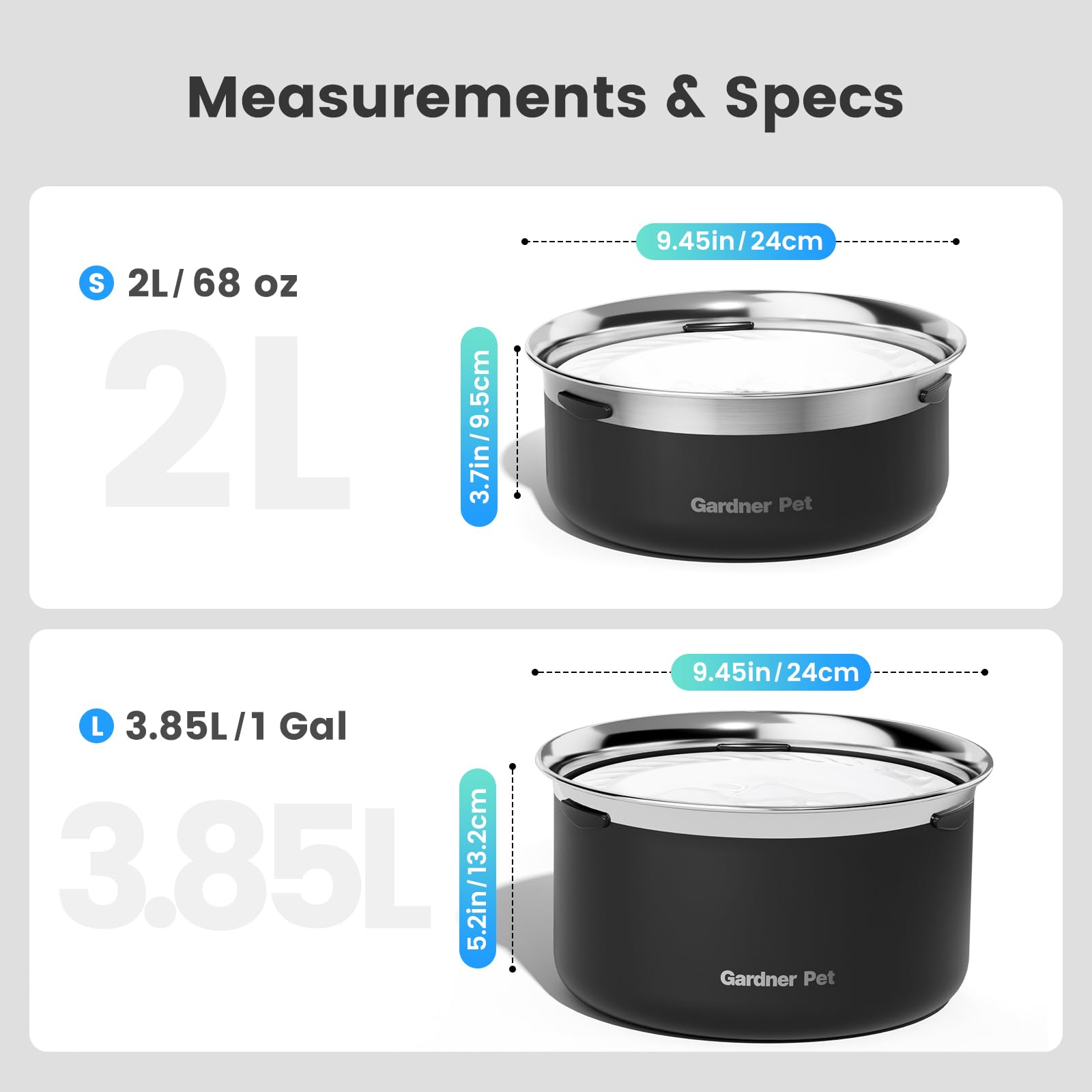 Gardner Pet slow water bowl highlighting the stainless steel base.