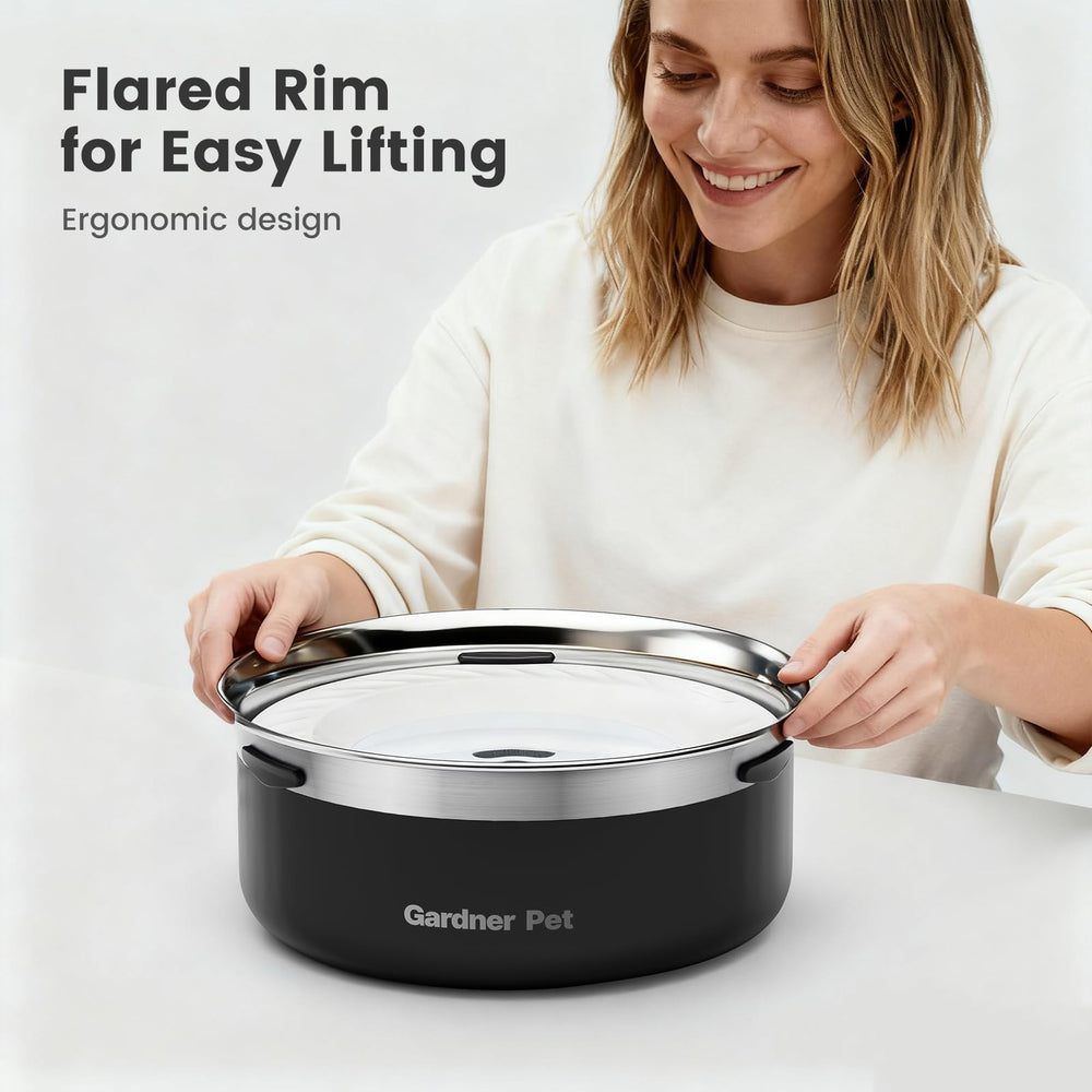 Gardner Pet slow water bowl easy-clean features detached parts for thorough cleaning.