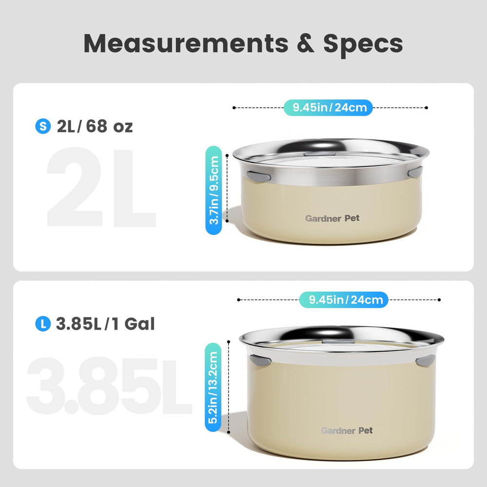 Gardner Pet Slow Water Bowl stainless base resists rust.