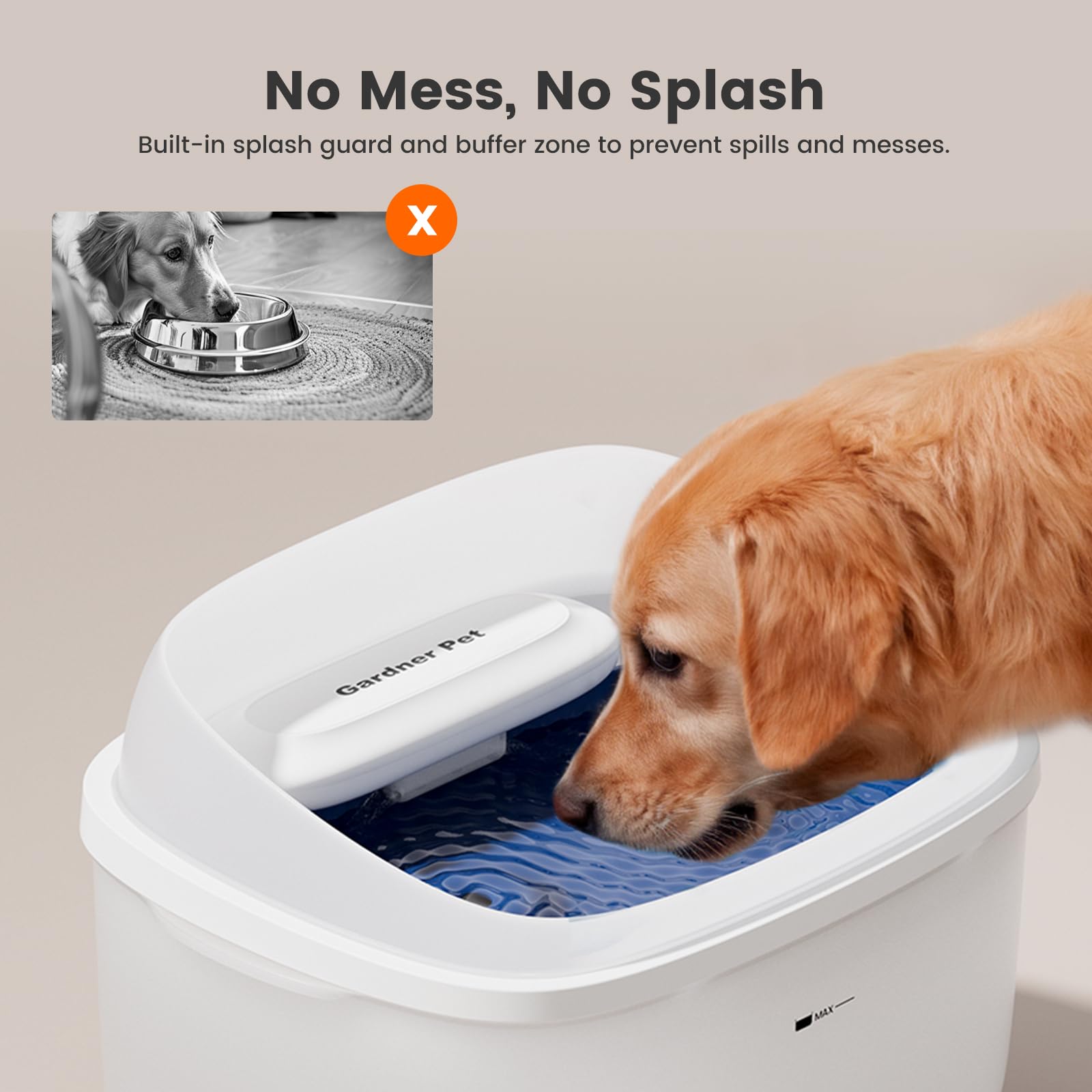 Gardner Pet splash-proof guard reducing mess around the bowl area.