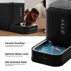 Gardner Pet stainless steel bowl and silent operation reduce spills.