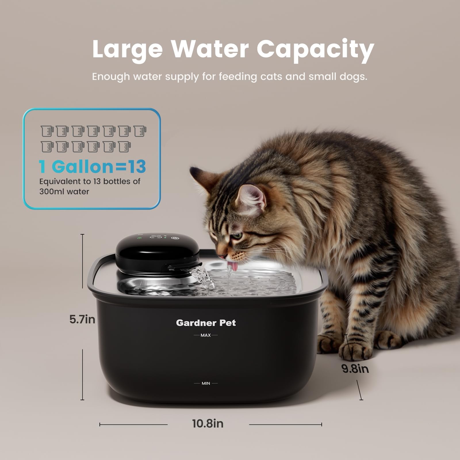 Gardner Pet three-water-flow-modes offer customized sipping for cats.