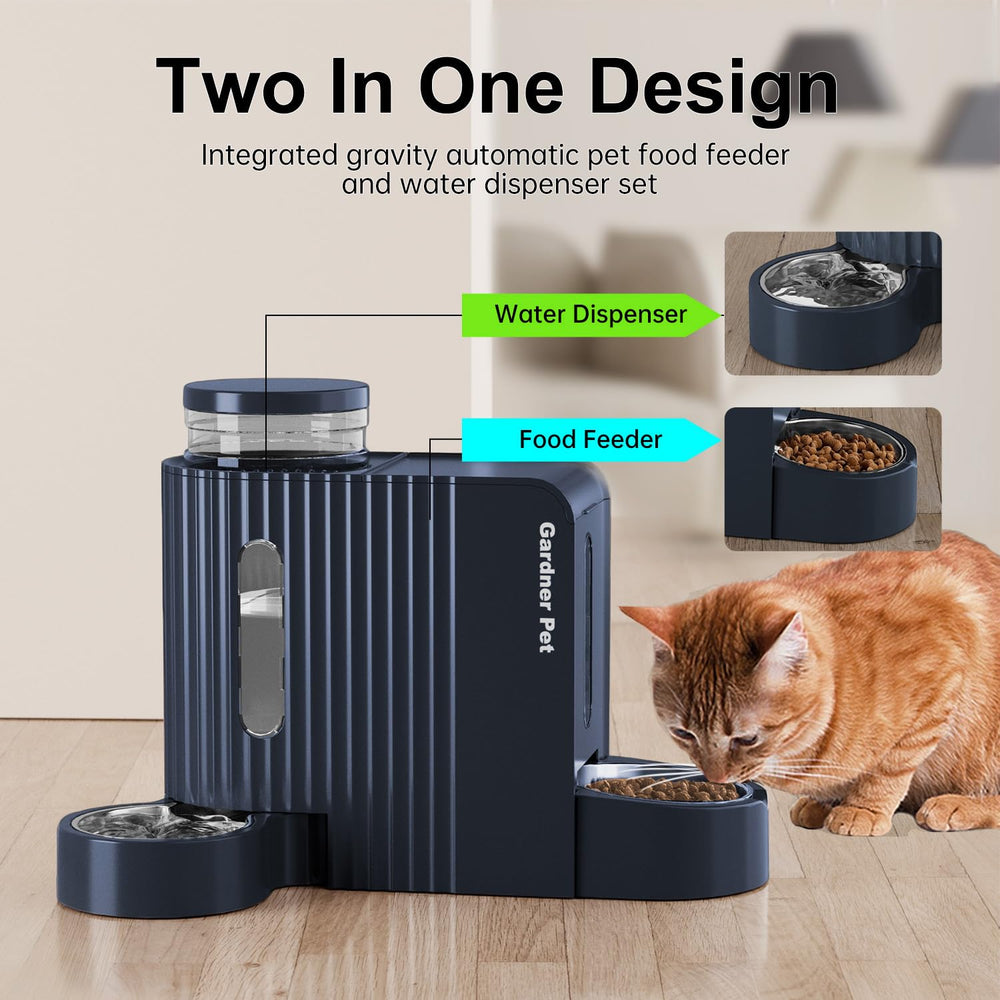 Gardner Pet two-in-one gravity feeder and water dispenser setup for pets.