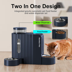 Gardner Pet two-in-one gravity feeder and water dispenser setup for pets.