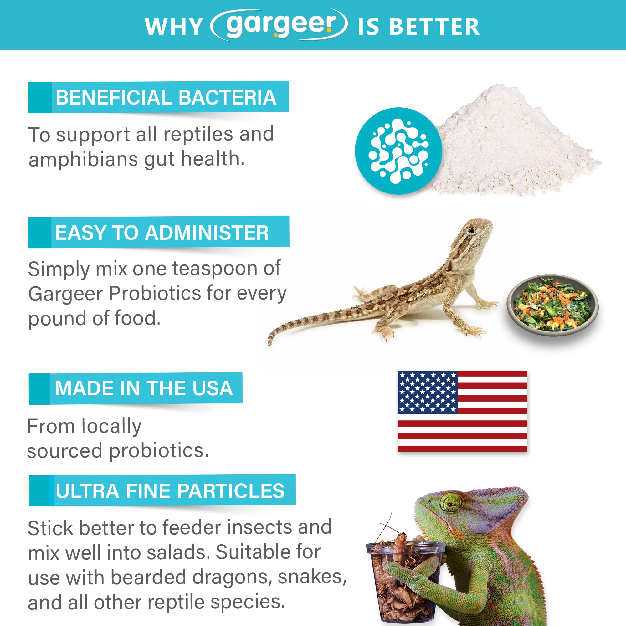 Gargeer Reptile Probiotics made-in-usa label signals trusted quality.